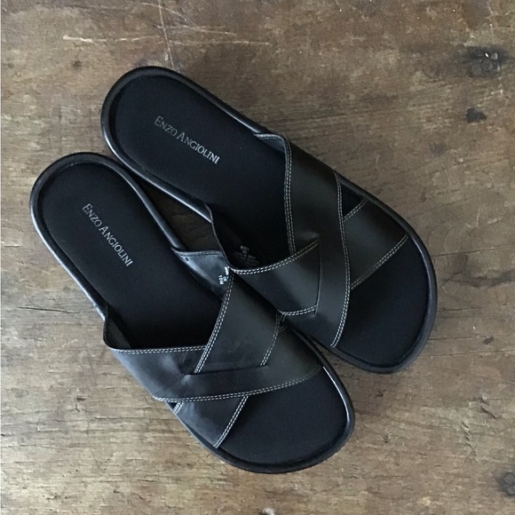 Enzo Angiolini Black Leather Slides - Picture 3 of 7